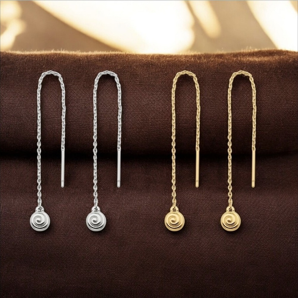 (2)‎ Luv Aj Shell Coil Threader Earrings Silver & Gold Dangle Minimalist Jewelry